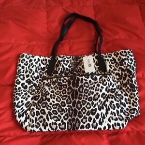 NWT Guess Jaxi Black and White Leopard Print Tote